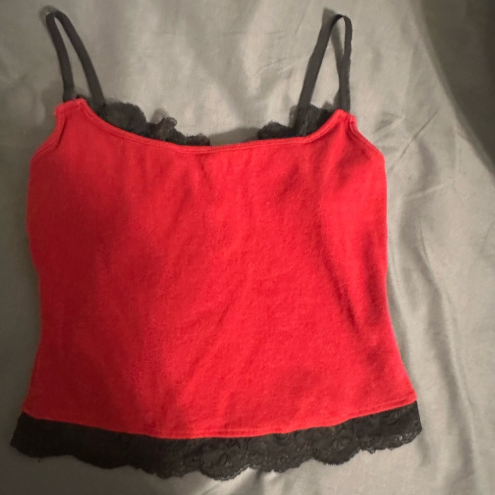PacSun Red Camisole with Black Lace Trim